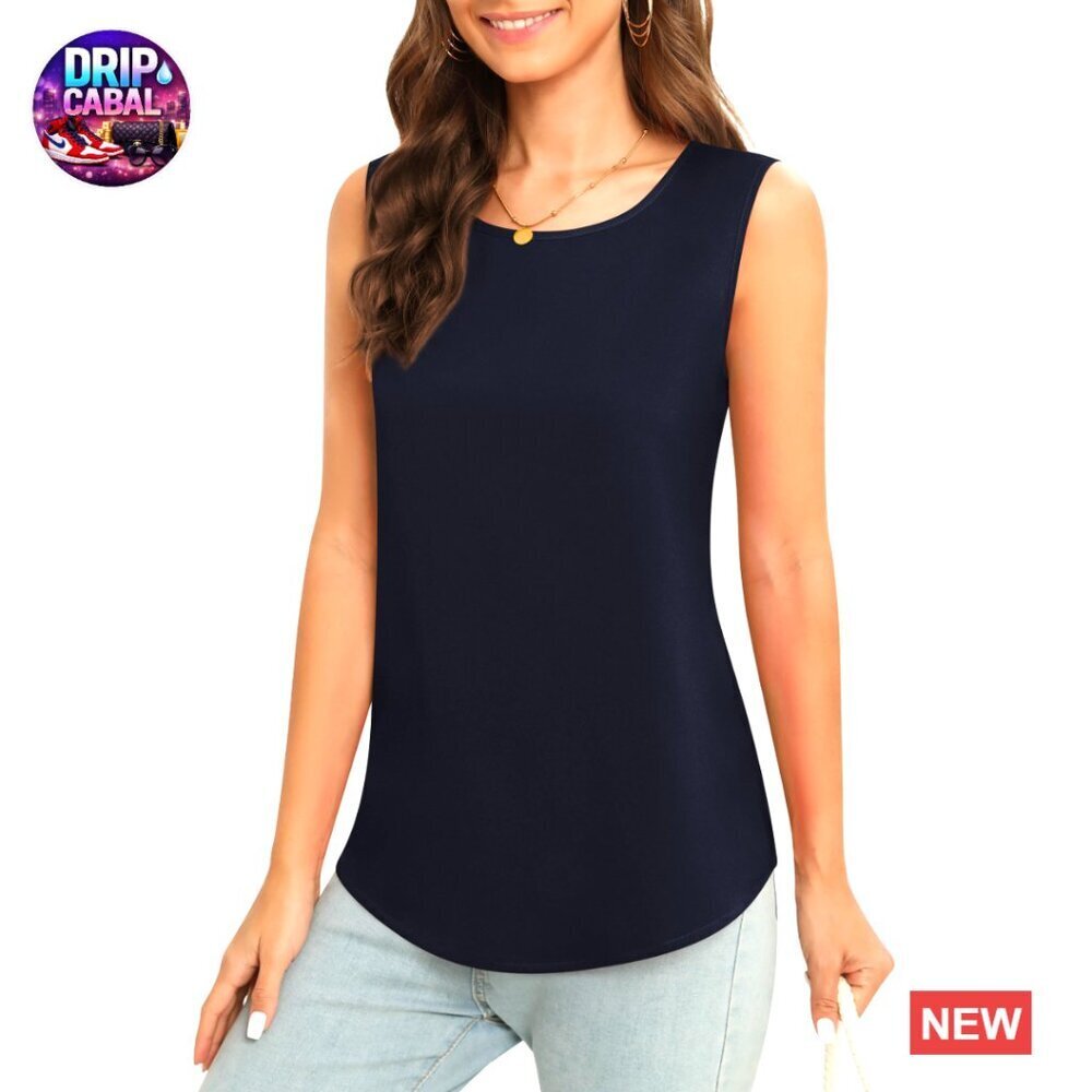 Chiffon Sleeveless Tank Top Business Casual Blouse Tunic Flowy Elegant